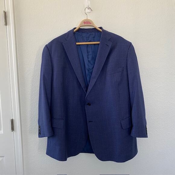 Joseph A. Bank Signature Collection Men's 58 R Blue Check Suit Jacket 100% Wool - Picture 1 of 16